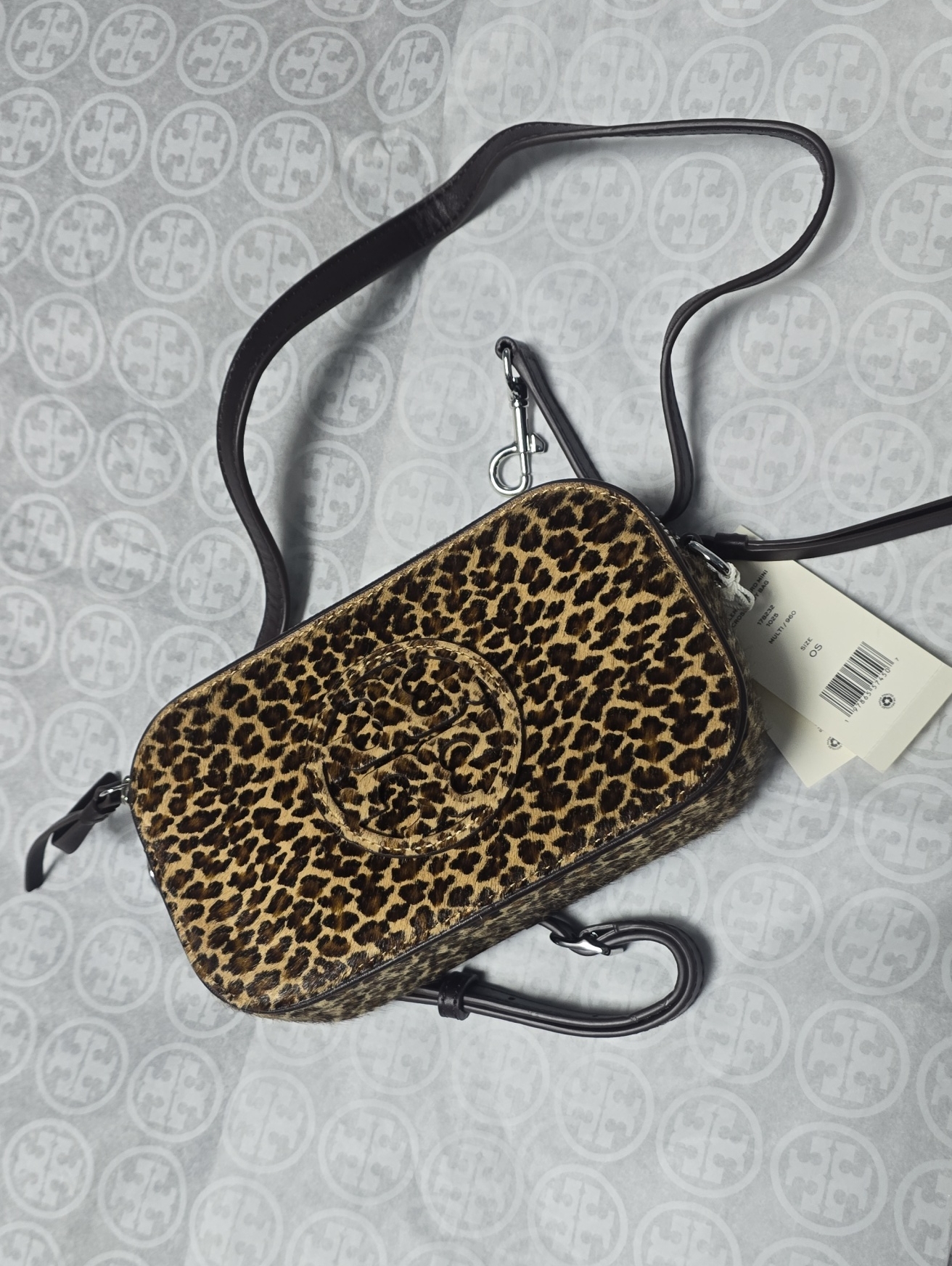 Tory Burch Leopard Print Crossbody Bag With Dark Brown Strap